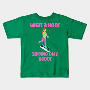 Scooter what a hoot zipping on a scoot fast cool Kids T-Shirt